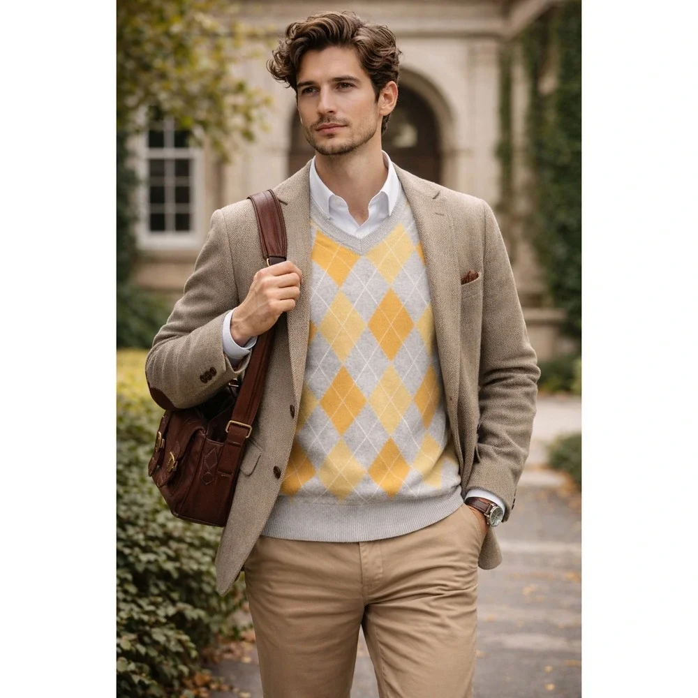 Banana Republic Mens Argyle Sweater Size‎ S Preppy Academia Old Money Heritage